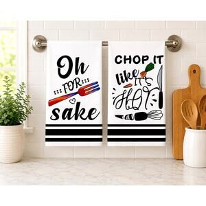 Hand Towels, 2pc, Funny Kitchen Retro Boho Dish Towels, 16" x 24"